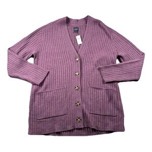 Gap Cardigan Sweater Womens L Button Up Pockets Relaxed Wool Blend Fisherman NWT